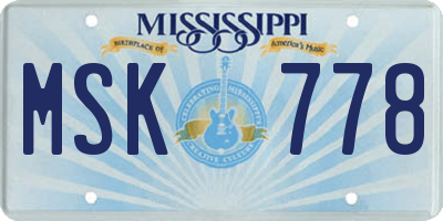 MS license plate MSK778