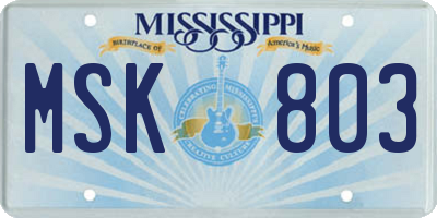 MS license plate MSK803