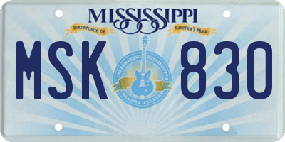 MS license plate MSK830