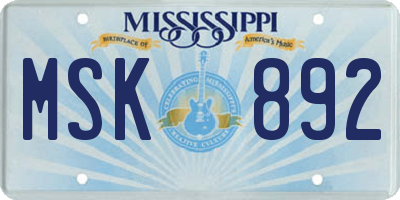 MS license plate MSK892