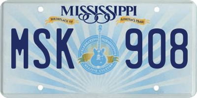 MS license plate MSK908