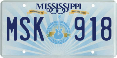 MS license plate MSK918