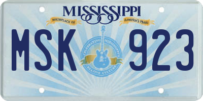 MS license plate MSK923