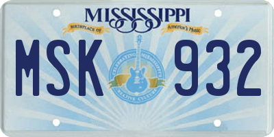 MS license plate MSK932
