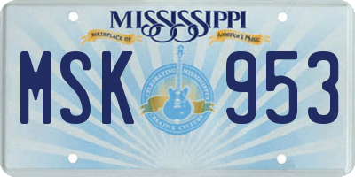 MS license plate MSK953