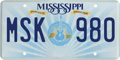 MS license plate MSK980