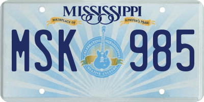MS license plate MSK985