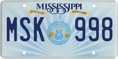 MS license plate MSK998