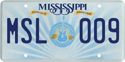 MS license plate MSL009