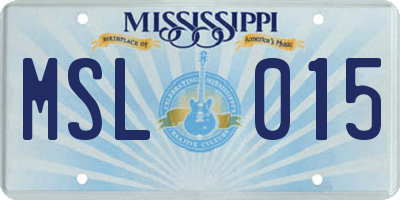 MS license plate MSL015
