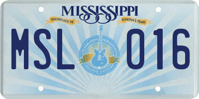 MS license plate MSL016