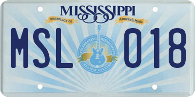 MS license plate MSL018