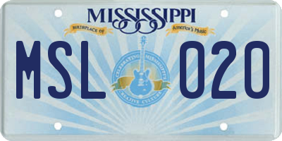 MS license plate MSL020