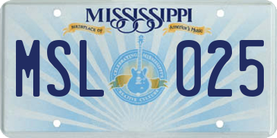 MS license plate MSL025