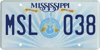 MS license plate MSL038
