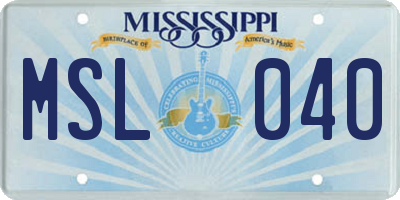 MS license plate MSL040