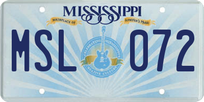 MS license plate MSL072