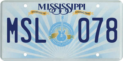 MS license plate MSL078