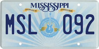 MS license plate MSL092