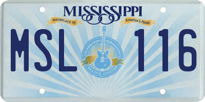 MS license plate MSL116