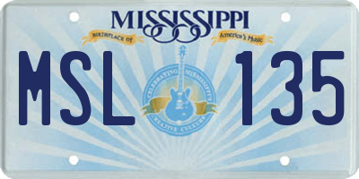 MS license plate MSL135