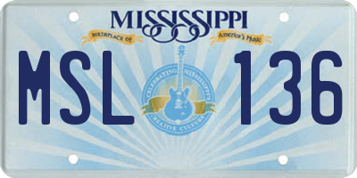 MS license plate MSL136