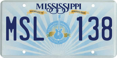 MS license plate MSL138