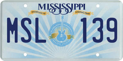 MS license plate MSL139