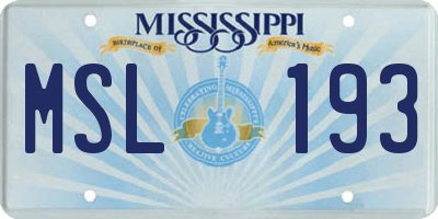 MS license plate MSL193