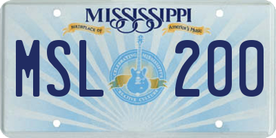MS license plate MSL200