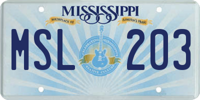 MS license plate MSL203