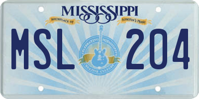 MS license plate MSL204