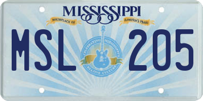 MS license plate MSL205