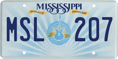 MS license plate MSL207