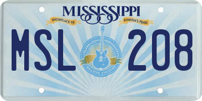 MS license plate MSL208