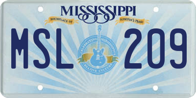 MS license plate MSL209