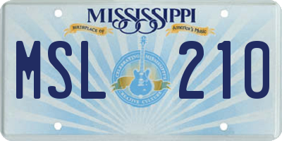 MS license plate MSL210
