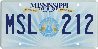 MS license plate MSL212