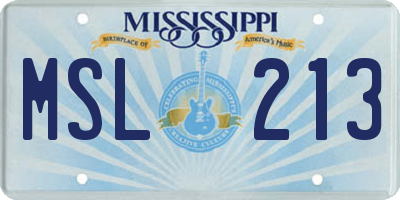 MS license plate MSL213