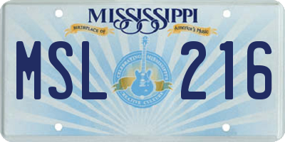 MS license plate MSL216