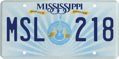 MS license plate MSL218