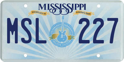 MS license plate MSL227