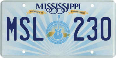 MS license plate MSL230