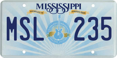 MS license plate MSL235
