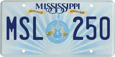 MS license plate MSL250