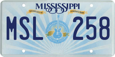 MS license plate MSL258