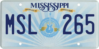 MS license plate MSL265