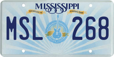 MS license plate MSL268
