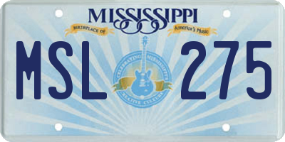 MS license plate MSL275