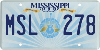 MS license plate MSL278